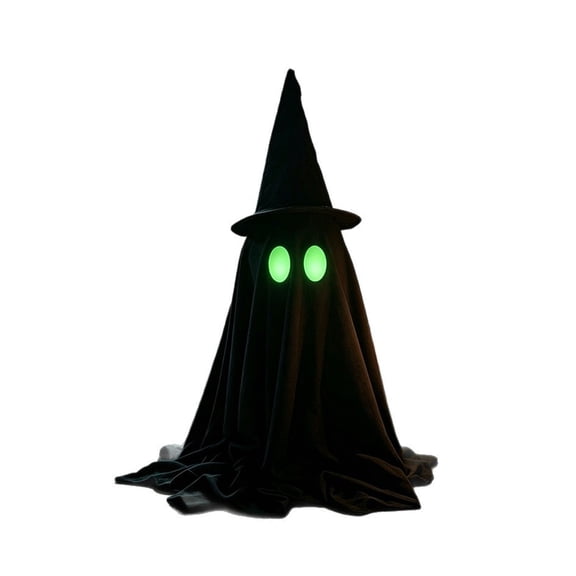19.69in Standing Black Ghost Decoration, Glowing Green Eyes Soft Cloth Decor for Indoor Halloween Party, Hallway Console, Haunted Room Displays