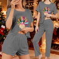 thumbnail image 2 of Levmjia Womens 3 Piece Pajama Set Short Sleeve Top Sleepwear With Pants and Shorts Thanksgiving Soft Casual Home Comfort Relaxing Nightwear Daily Wear, 2 of 8