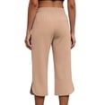 thumbnail image 7 of Floleo Women's solid cropped pants with elastic drawstring waist side pockets and side slits for summer casual daily wear relaxed fit capri trousers, 7 of 7