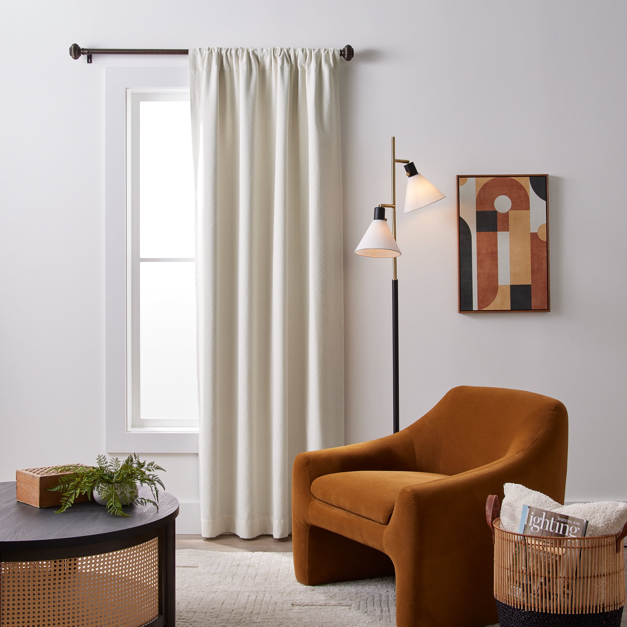 (2 pack) Better Homes & Gardens Micro Geo Blackout Woven Ladder Single Curtain Panel, 1-Piece, Vanilla Dream, 50" W x 84" L