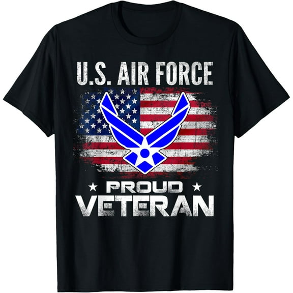 U.S Air Force Proud Veteran With American Flag Gift Veteran T-ShirtMen's and women's gift, black and white T-shirt, size: Extra large S-4XL