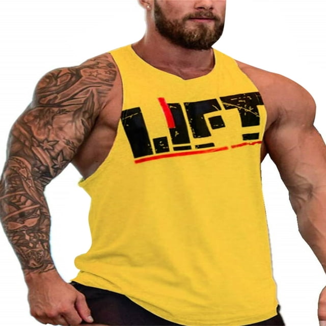 Summer Workout Tank Tops for Men with Sleeveless Design and Letter Print