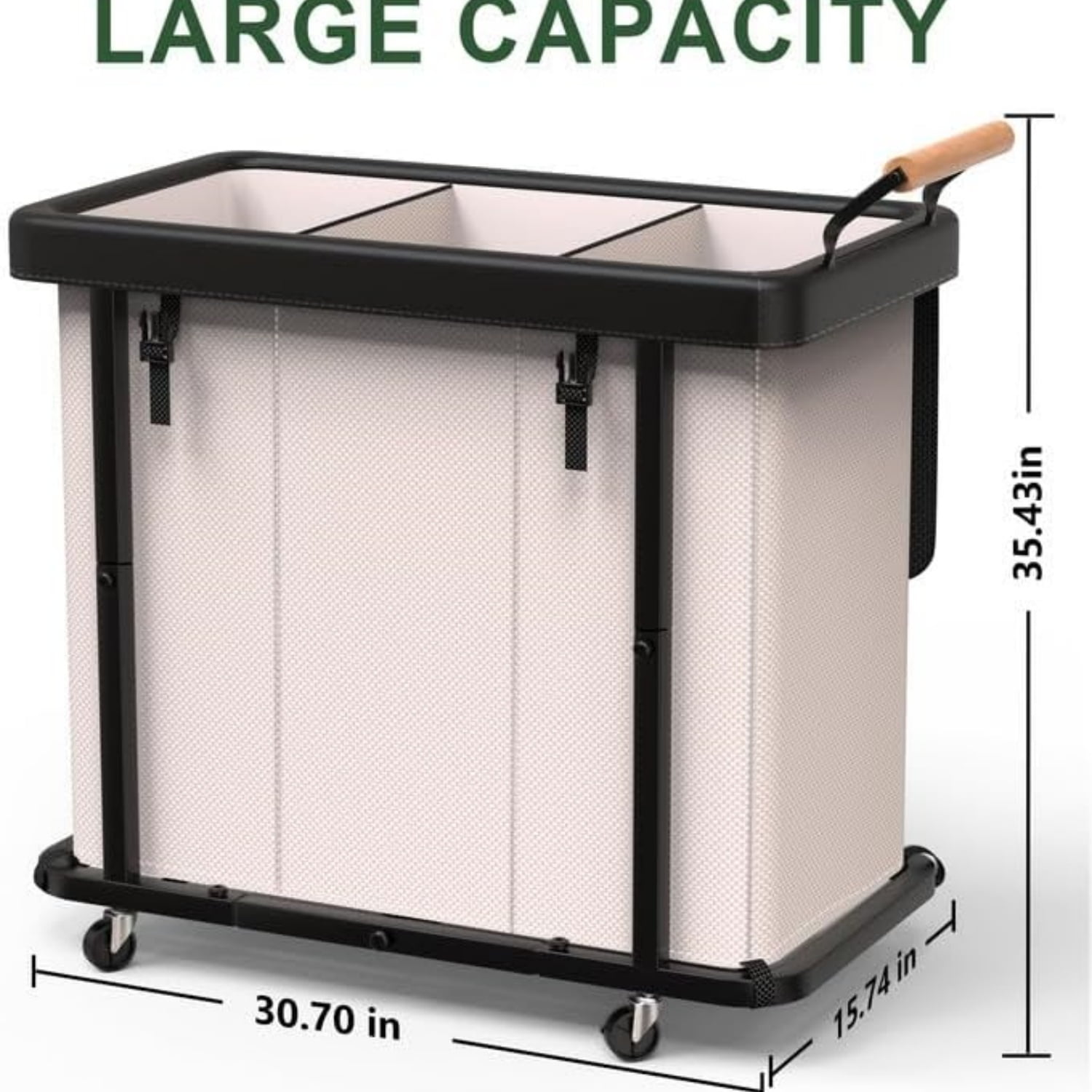 230L (60 Gal) Extra Large Fashion Laundry Sorter 3 Section with Lid, Rolling Laundry Basket Hamper with Handle, Laundry Organizer Storage Cart with Sturdy Metal Frame for Laundry Room, Hotel, White
