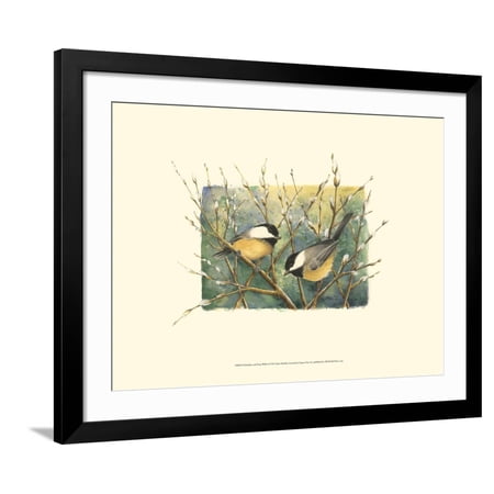 Art.com Chickadees and Pussy Willow Art Print by Janet Mandel, Black Frame Wall Art, 40" x 32"