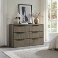 thumbnail image 4 of SICOTAS 3 Piece Farmhouse Bedroom Dresser and Nightstand Set, Fluted 6 Drawer Dresser, Nightstand Set of 2 with Drawer & Open Shelf for Living Room, Grey, 4 of 10