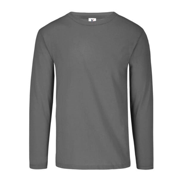 Playera Cuello Redondo Manga Larga Yazbek Para caballero Color gris Talla Doble Extra grande 100% poliéster