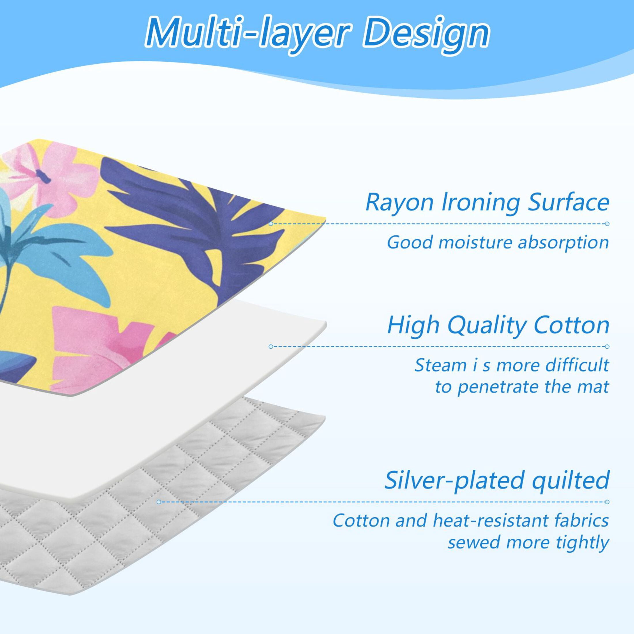 Yellow Background Pinkish Flowers Leaves Ironing Mat Blanket Portable Travel Ironing Pad Heat Resistant Pad 47.2" x 27.6”