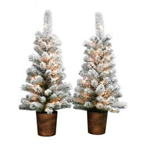 Maklaine Contemporary 2 Piece 3.5 Ft Pre-Lit Flocked Pot Tree