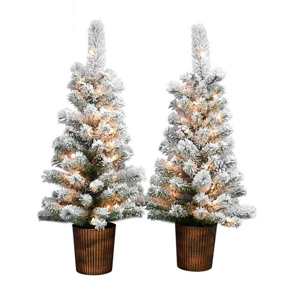 Maklaine Contemporary 2 Piece 3.5 Ft Pre-Lit Flocked Pot Tree