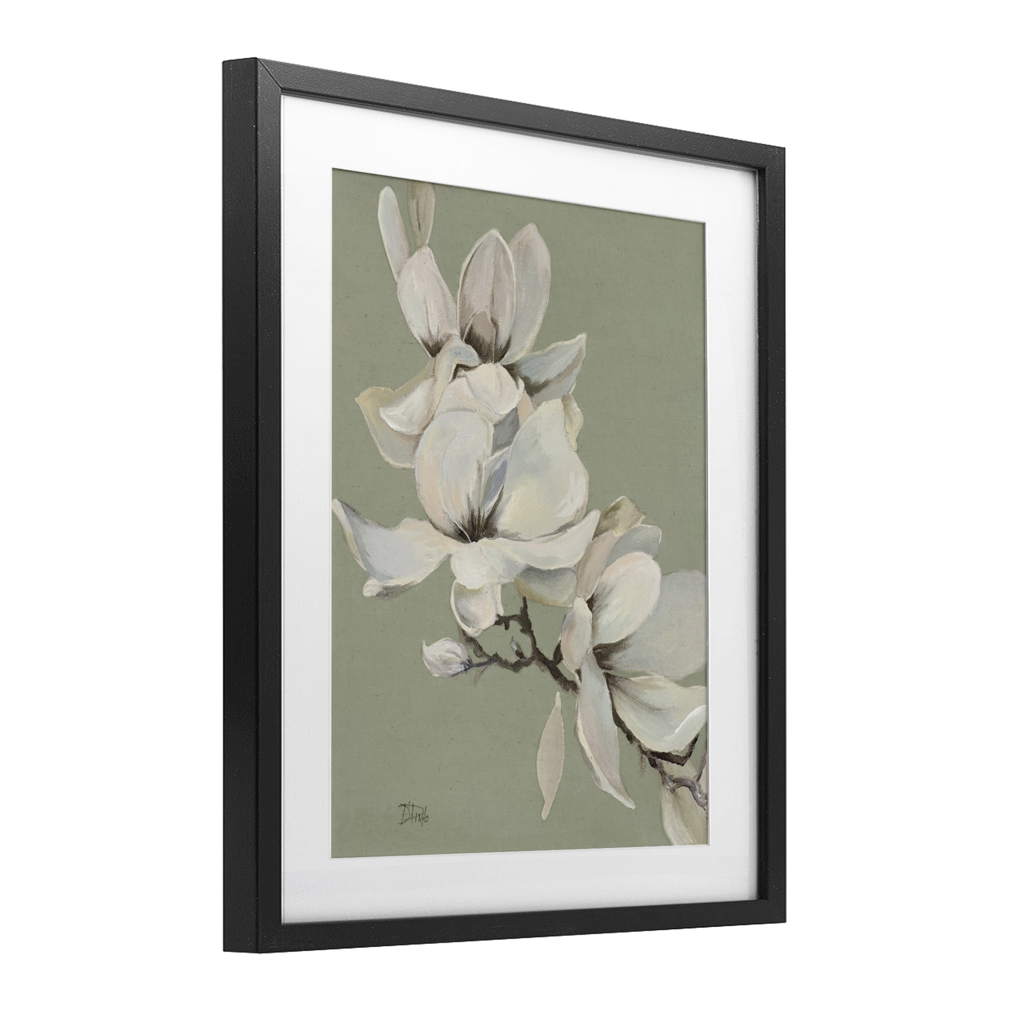 Stupell Industries Magnolias on Sage Florals Black Framed Print Under Glass, design by Patricia Pinto