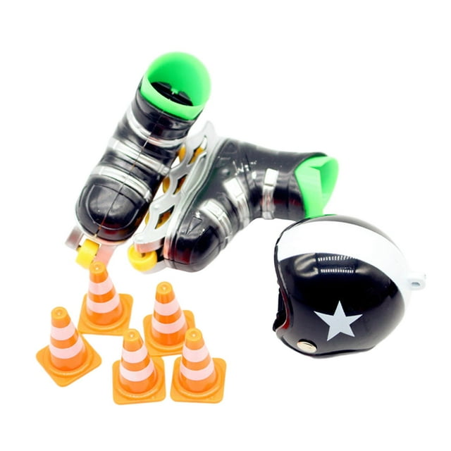 Juego de patines deportivos para casa de muñecas, mini patines, modelo de escena en miniatura ligero, juego de barricadas de casco para decoración de negro
