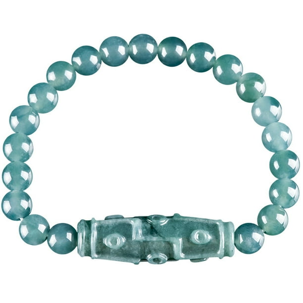 Pulsera de jadeíta azul de grado A con cuenta Dzi tallada de nueve ojos