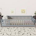 thumbnail image 3 of Jopath Queen Size Floor Bed Frame,Montessori Bed with Guardrails and Door,Rubber Wood Floor Bed with Slatted Base,for Kids,Boys,Girls Grey, 3 of 10