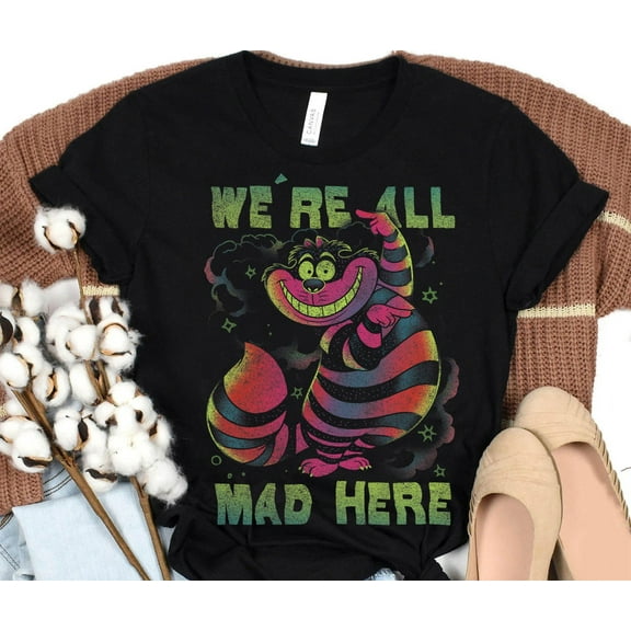 Disney Alice In Wonderland Cheshire Cat Neon All Mad Here Retro T-Shirt,Disneyland Family Vacation Shirt,Magic Kingdom,Disney Birthday Gifts, S-5Xl Shirt