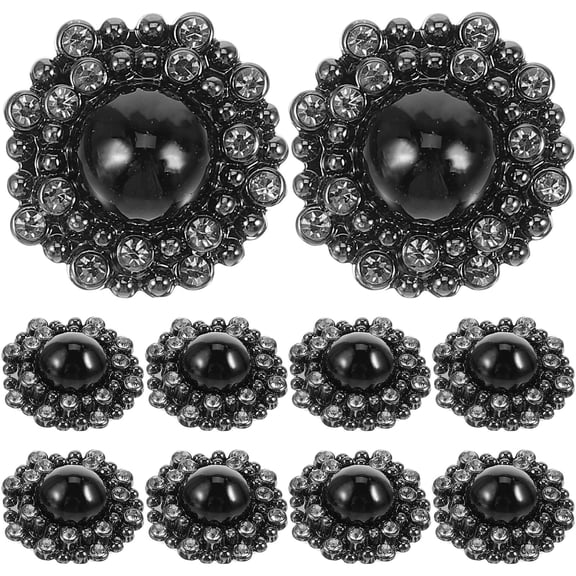 Luxshiny 10Pcs Black Rhinestones Buttons For Coats Alloy Decoration For Women Clothing