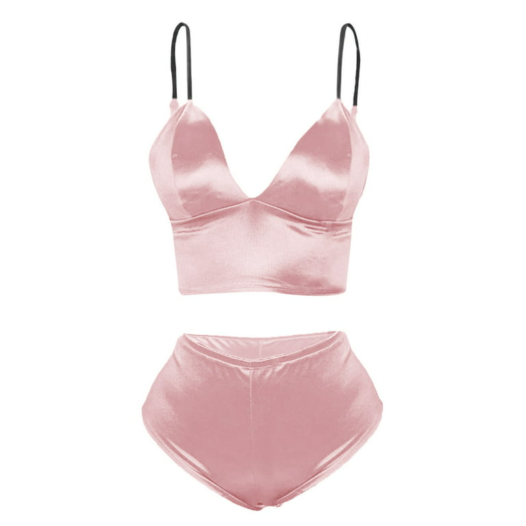 WANYNG bras for women Women's Camisole â€‹Shorts Set Nightwear Women  Lingerie Set Lingerie Sets New Underwear Shapers Pajamas Satin Bra Sets  T-Shirt Pink M 