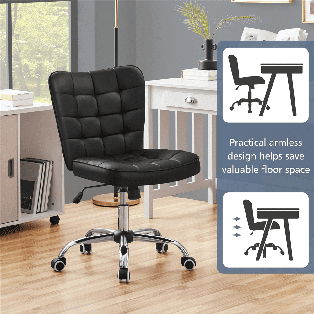 Alden Design Modern Tufted Faux Leather Home Office Armless Desk Chair, Black