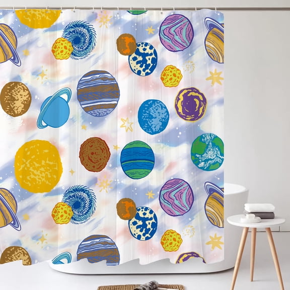 Cartoon Universe Planet and Solar System Shower Curtain 3D Print Starry Sky Baby