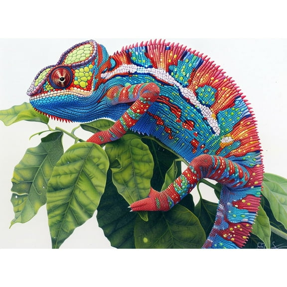 Colorful Chameleon on Branch 5D Diamond Art Painting by Number Kits for Adults DIY Paint with Round Full Drill Diamond Gems Painting Art Craft for Home Wall Decor 11.8x15.8in