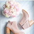thumbnail image 2 of 1.State Larocka Blush Suede Pointed Toe Stacked Heel Perforated Ankle Booties (Blush Suede, 4), 2 of 2