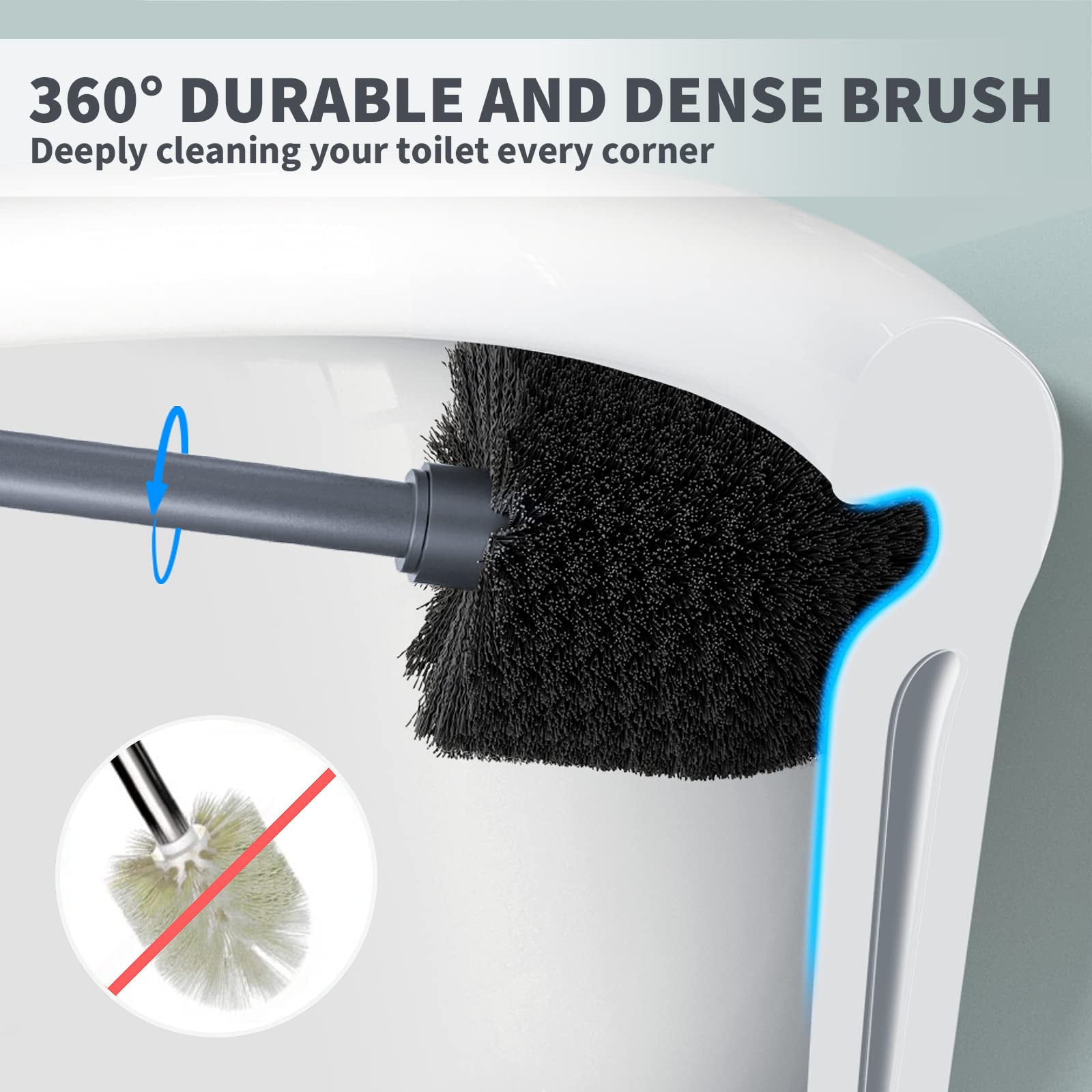 Toilet Bowl Brush with Extra Long Handle Durable Bristles Toilet Scrubber and Covered Holder for Toilet Brush Set for Bathroom Cleaning (White, 1 Set)
