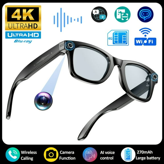 2025 AI Video Glasses: 1080P Display & 4K Rec | 163Lang Real-Time Translation | Wireless Headset for Cycling, Driving, Office & Travel