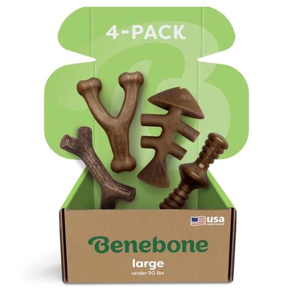 Juguetes masticables para perros Benebone, tamaño grande, paquete de 4 para masticadores agresivos