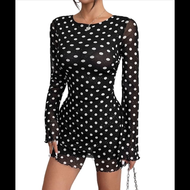Vestido Mini de Transparente con Efecto Tie-Dye Floral para Mujer, Cuello Alto, Abertura, Ajustado, Acampanado, Larga, para Fiesta en la Playa Negro XXL