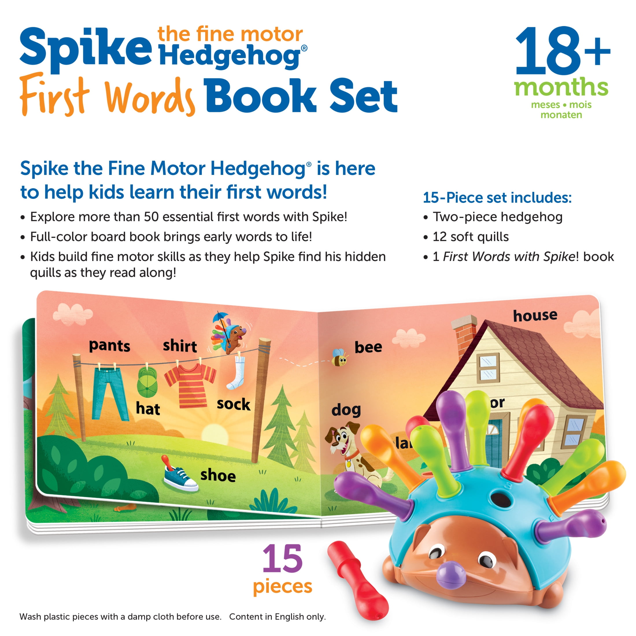 Learning Resources Spike the Fine Motor Hedgehog First Words - 15 Pieces, Age 18 Months+ Toddler Toys, Fine Motor Fun, Preschool Fine Motor Skills, Toddler Activity