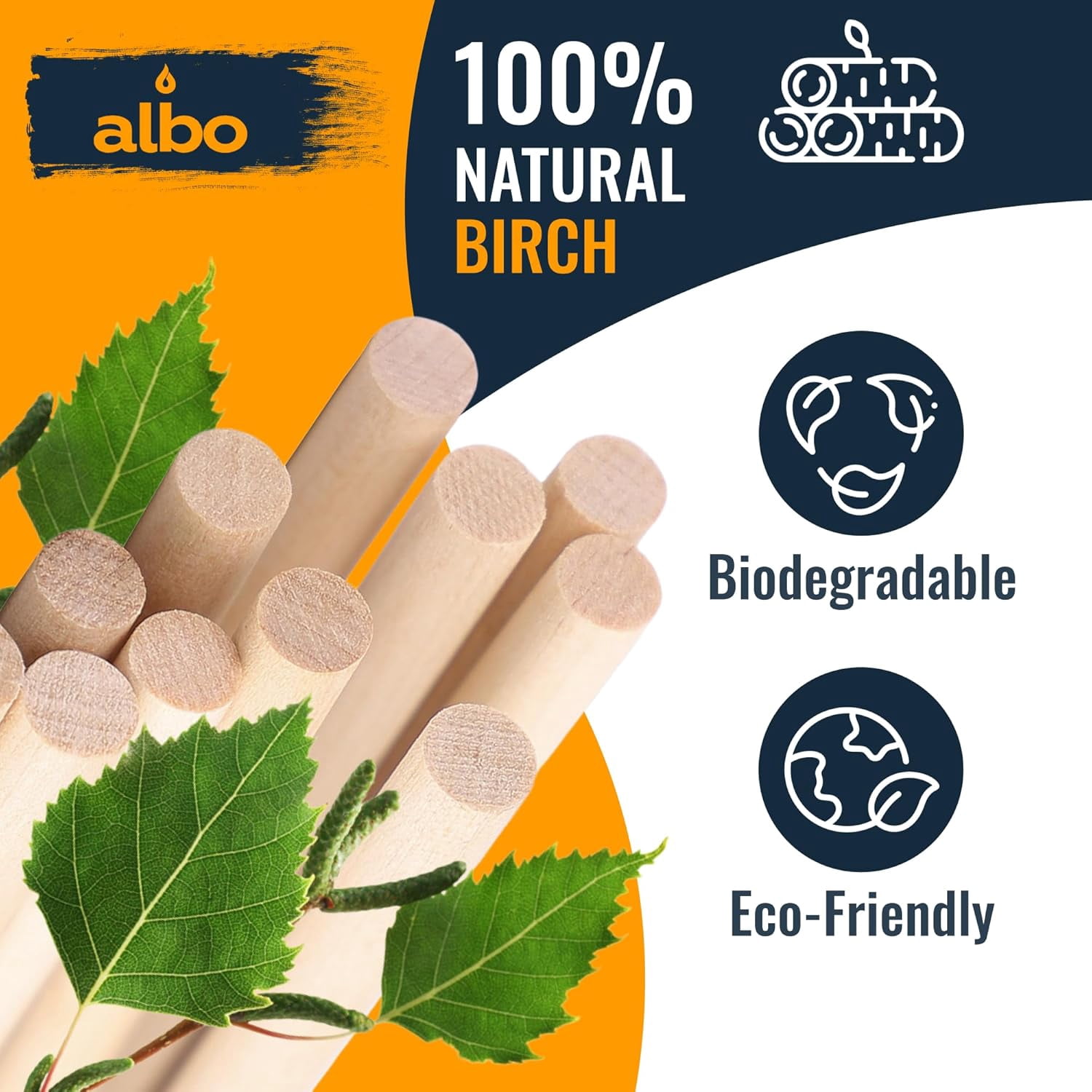 ALBO 1/2" x 12" Wooden Dowel Rods, 25 Piece 25 Pack