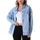 thumbnail image 1 of Chaqueta de mezclilla de manga larga y botones para mujer INSPIRE CHIC, oversized, con bolsillos, color azul claro, talla M, 1 of 5