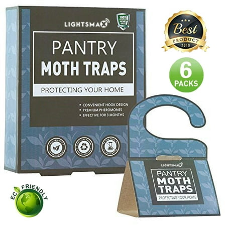 LIGHTSMAX Pantry Moth Traps 6-Pack with Premium Pheromone Attractant | Most Effective Trap Available | Non-Toxic Safe No