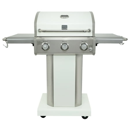 Kenmore 3-Burner Outdoor BBQ Propane Gas Grill with Foldable Sides, Pearl White