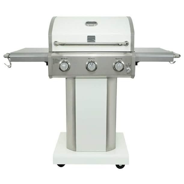 Kenmore 3 Burner Pedestal Gas Grill with Folding Side ShelvesPearl