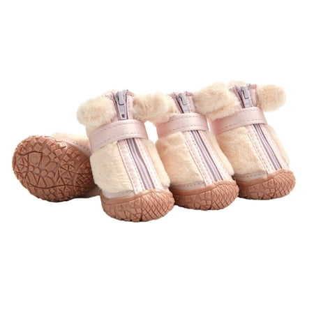 LINASHI Adjustable Dog Hiking Boots 4pcs Pet Shoes Comfortable Winter Plush Dog Booties with Zippers Closures Anti-slip Dogs Paw Protectors for Outdoor