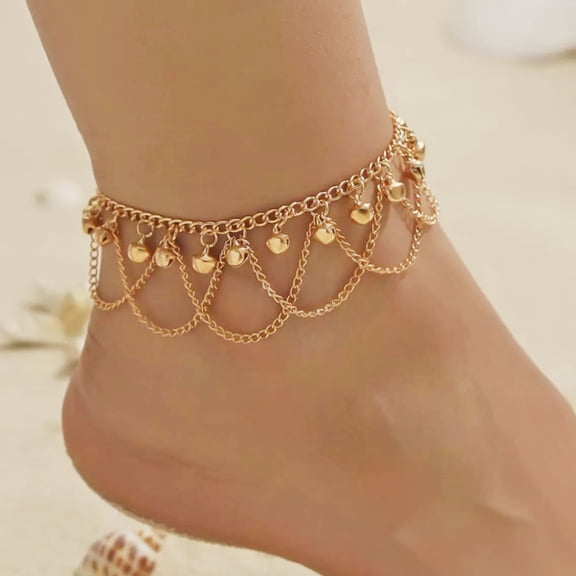 SmartBy Women Anklet Bell Decor Adjustable Design Double-Layer Ankle Chain Sophisticated Ankle Accessory Jewelry Gift
