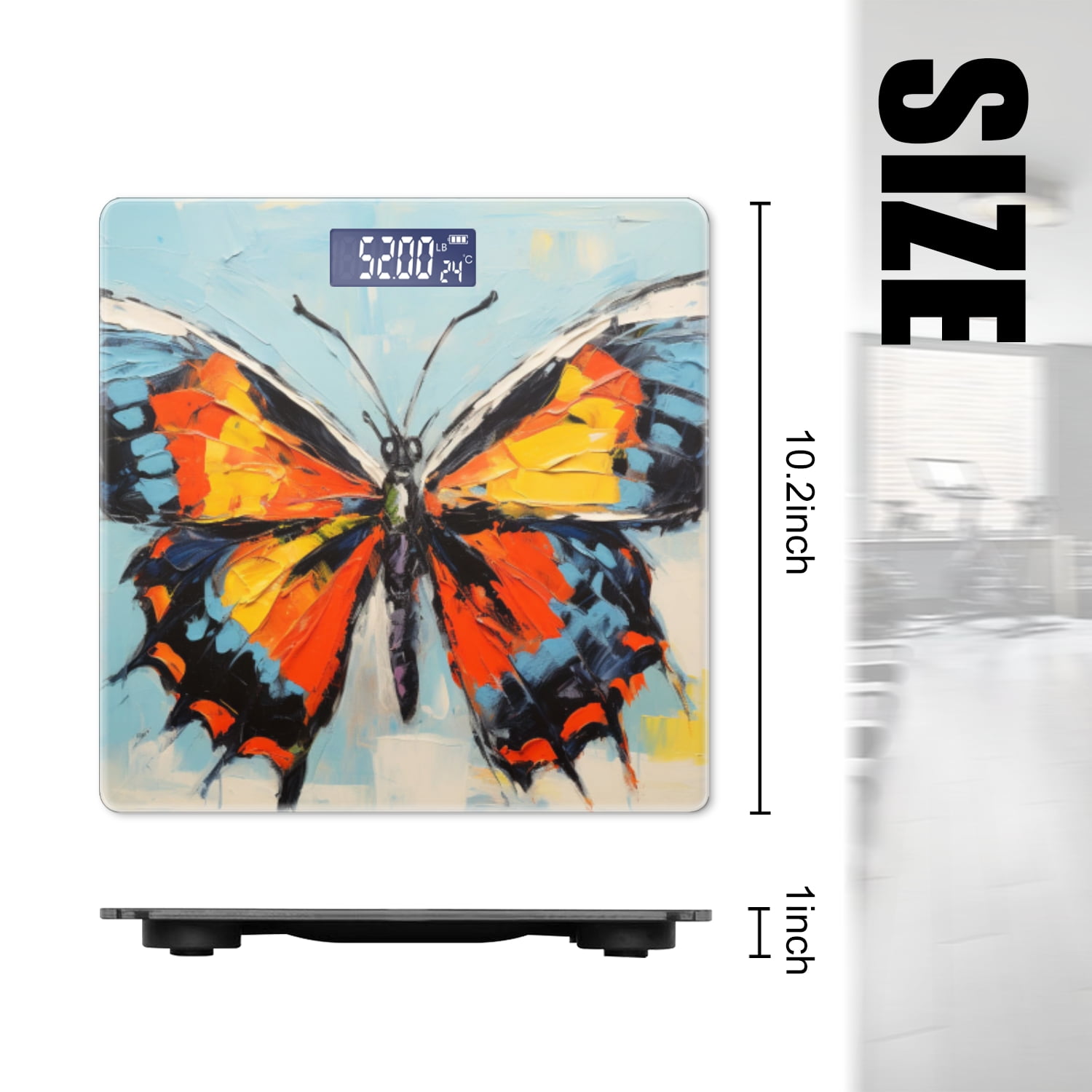 Bathroom Scale, Highly Accurate Digital Body Scale,Precisely Measures Weight up to 400 lbs-Colorful Butterfly On Blue Background