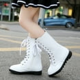 thumbnail image 2 of DADAWEN Boys Girls Knee-High Boots Leather Lace-Up Winter Boots Side Zipper Mid Calf Combat Riding Boots White 11 Little Kid, 2 of 7