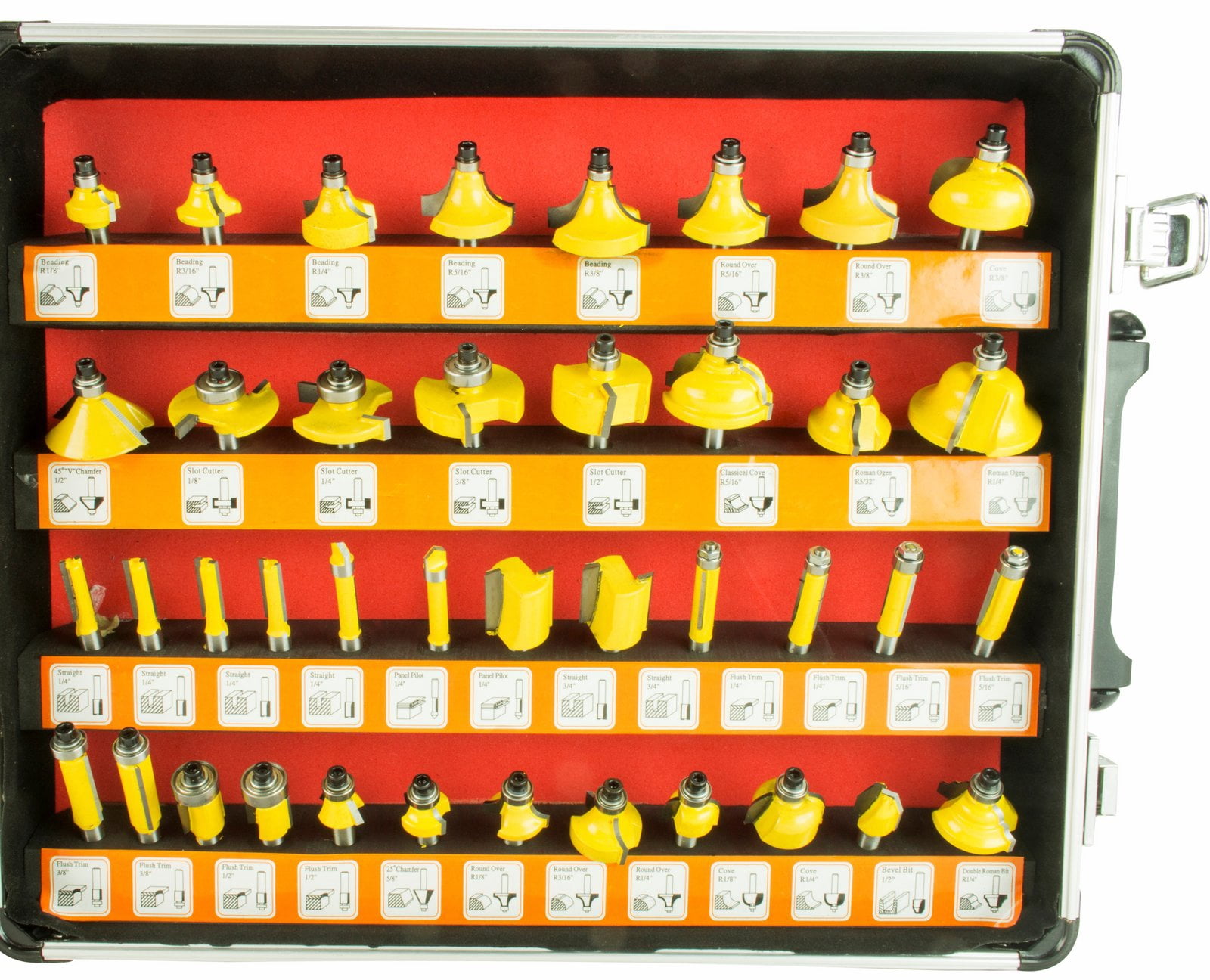Erie Tools 100 Piece 1/4" Shank Router Bit Set Tungsten Carbide Tips Woodworking Kit, Dovetails, Slot Cutters & Straight Router