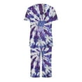 thumbnail image 4 of HUJlwoi Women Button down Pajama Tie Dye Printed Sleepwear Sets Short Sleeve Shirts and Capri Pants Lounge Pj Sets with Pocket, 4 of 5