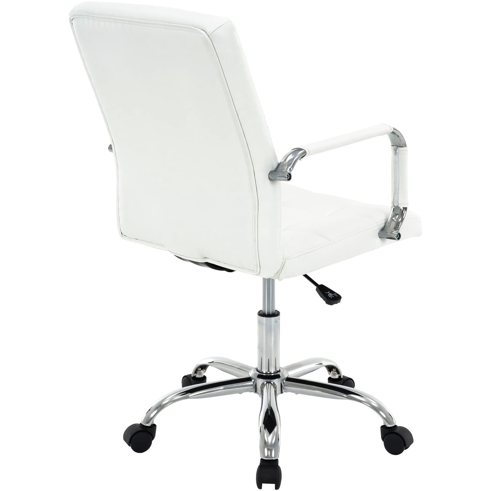 PU Leather Office Chair with Arms, Adjustable Height, Swivel Rolling Desk Chair, Mid-Back Upholstered Modern Chair for Home, Study, or Vanity, White