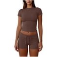 thumbnail image 2 of Chbgutlmr 2 Piece Sets for Women Casual Summer Fitted Outfits Short Sleeve Crew Neck Crop Tops Drawstring Shorts Comfy Basic Plain Set, 2 of 6