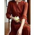 thumbnail image 5 of Fairy-like Silk Pleated Lace Puff Sleeves Smooth Crepe A-line Midi Skirt Dress, Rustic Red, Medium, 5 of 5