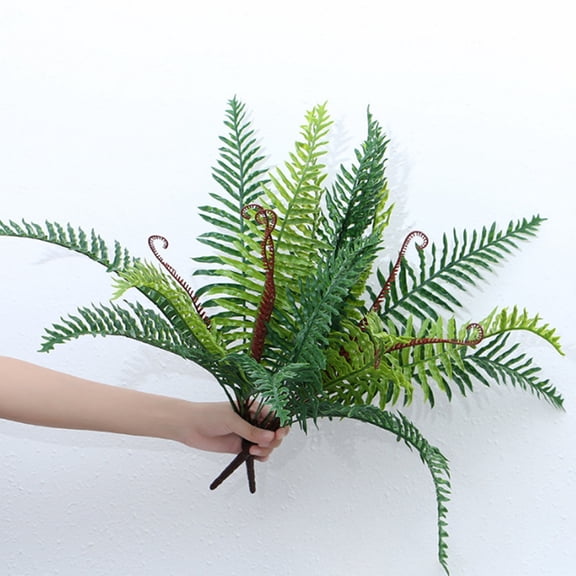Yesbay Artificial Plant 12 Heads Realistic Required Clear Texture Easy Maintenance Decorative Plastic Simulation Green Grass Artificial Fern Plant Leaves Office Supplies