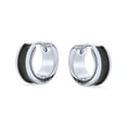 thumbnail image 3 of Bling Jewelry Mens Unisex Two Tone Striped Black Enamel Huggies Mini Hoop Earrings Stainless Steel, 3 of 6