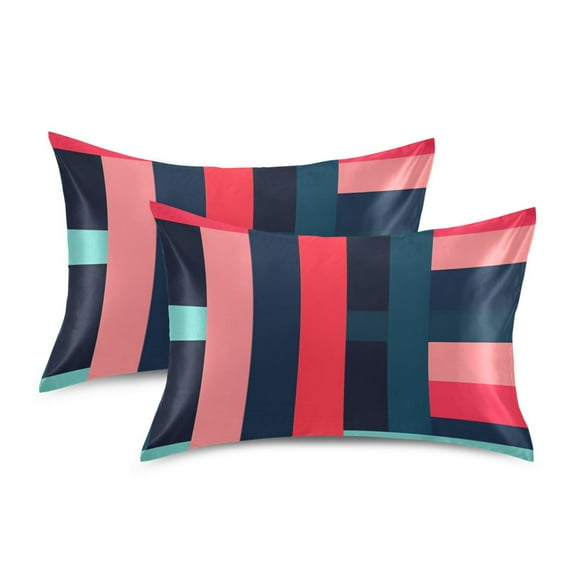 Yayeee Pillowcase Standard Size Set of 2 Satin Wrinkle Resistant Pillow Case, Navy Blue Stripes