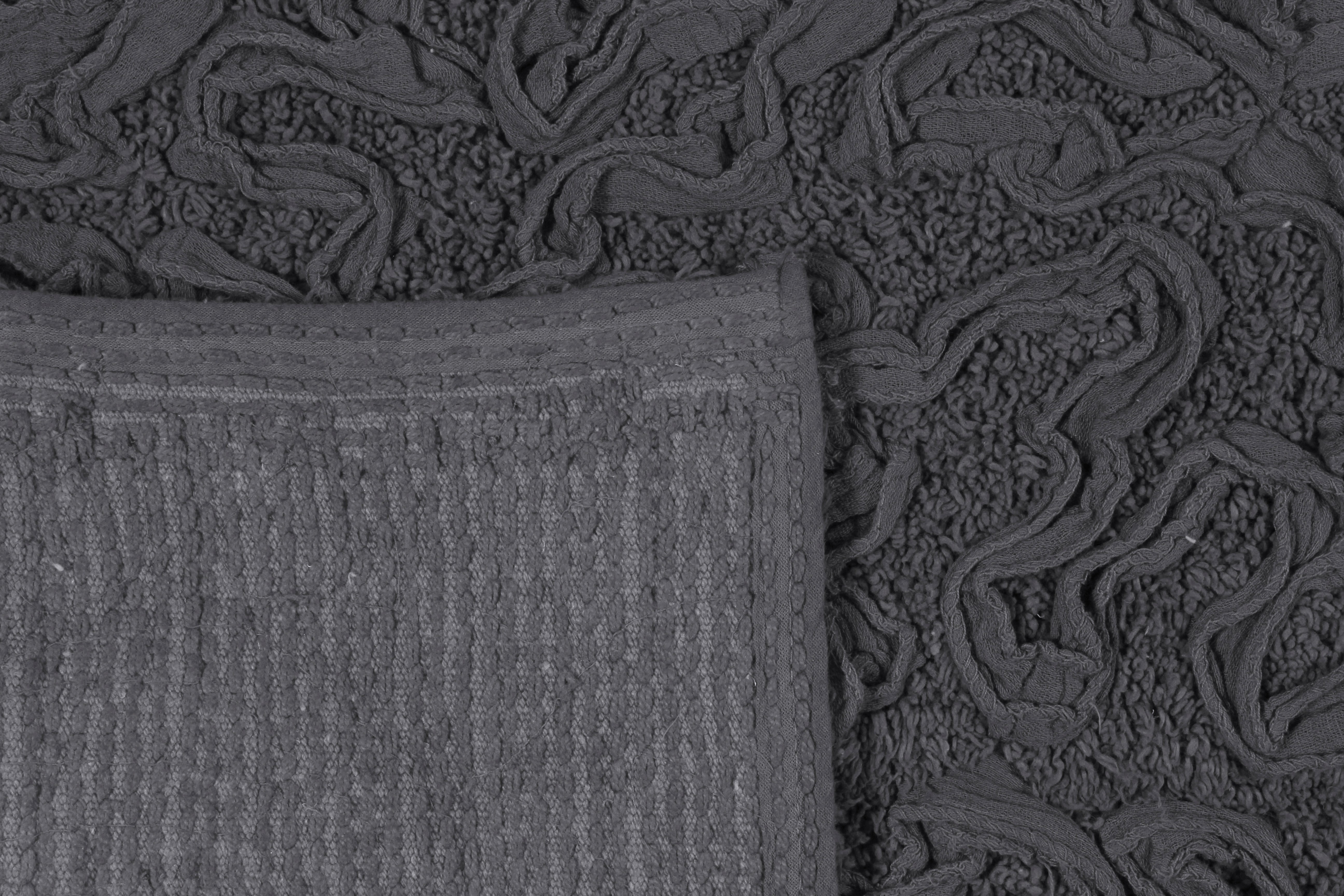 Home Weavers Bell Flower Collection 100% Cotton Non-Slip Bathroom Rug Set Machine Washable Heart Shape Bath Rug-25"x25", Bath Rug- 21"x34", Gray Color 2 Piece Bath Carpet set