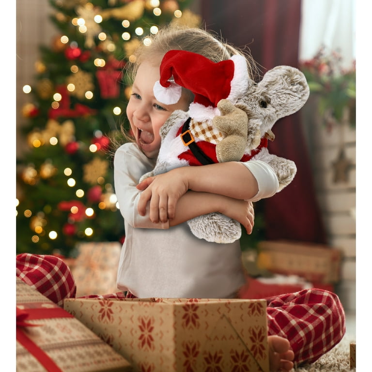 DolliBu Santa Moose Plush Toy - 9.5 Inch Lying Moose With Santa Outfit