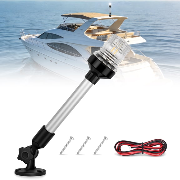 Nilight Marine Boat Stern Light 12 Inch White Fold Down Anchor Light 12V 24V Waterproof 360° Lighting Boat Navigation Light for Fishing Boat Sailboat Yacht Pontoon Speedboat Dinghy