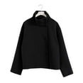 thumbnail image 4 of Breezora Women's Short Wool Blend Crop Coat Stand Collar Button Front Loose Casual Winter Jacket Outerwear L Size Black, 4 of 5